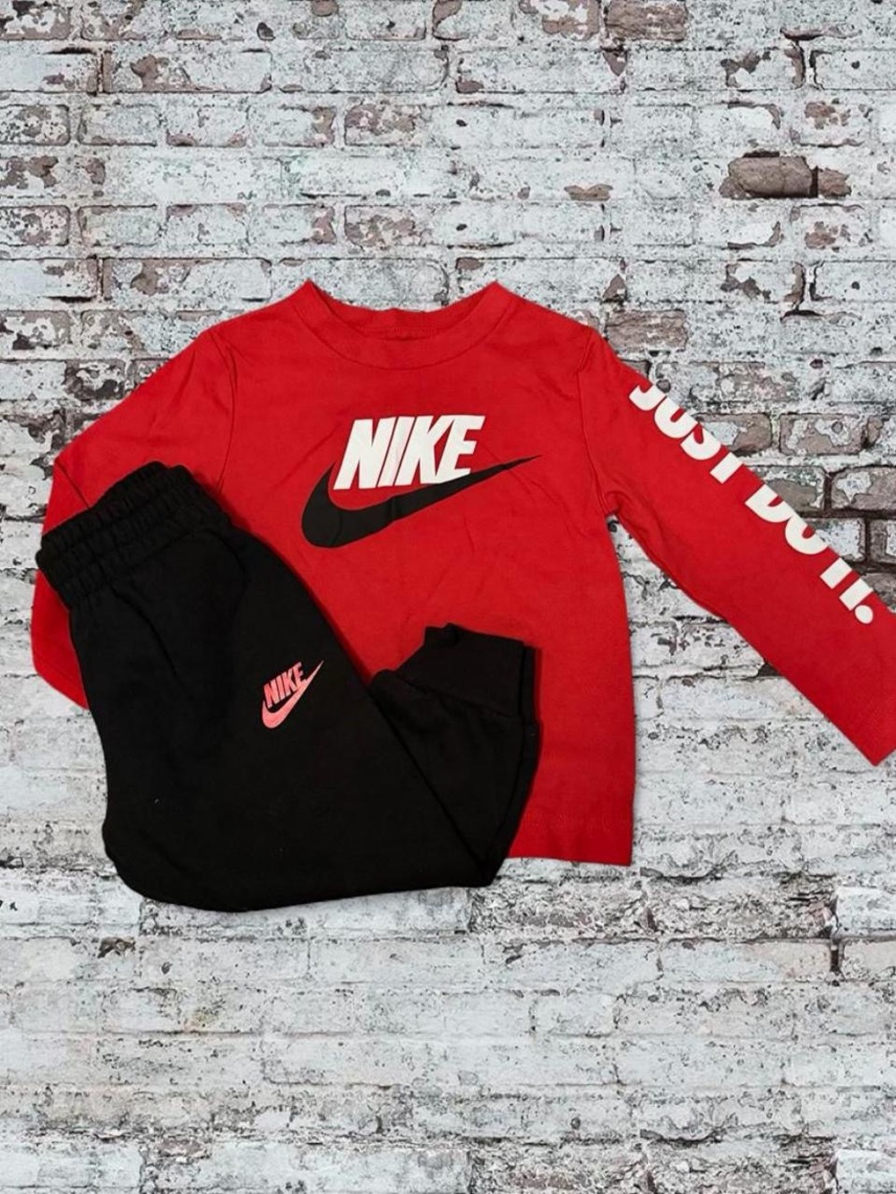 Nike Red Long-Sleeve Logo Tee with Black Swoosh